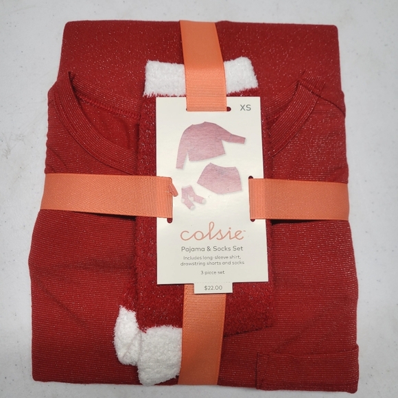 NEW! Colsie Women's 3pc Socks and Pajama Set - Red - Picture 2 of 8